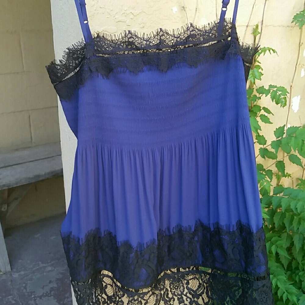 Express Blue with Black Lace Cami Top